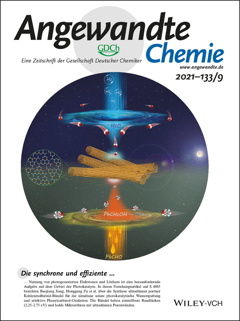 Innenrücktitelbild: Ultrathin Porous Carbon Nitride Bundles with an Adjustable Energy Band Structure toward Simultaneous Solar Photocatalytic Water Splitting and Selective Phenylcarbinol Oxidation (Angew. Chem. 9/2021) Volume 133 Issue 9, 2021