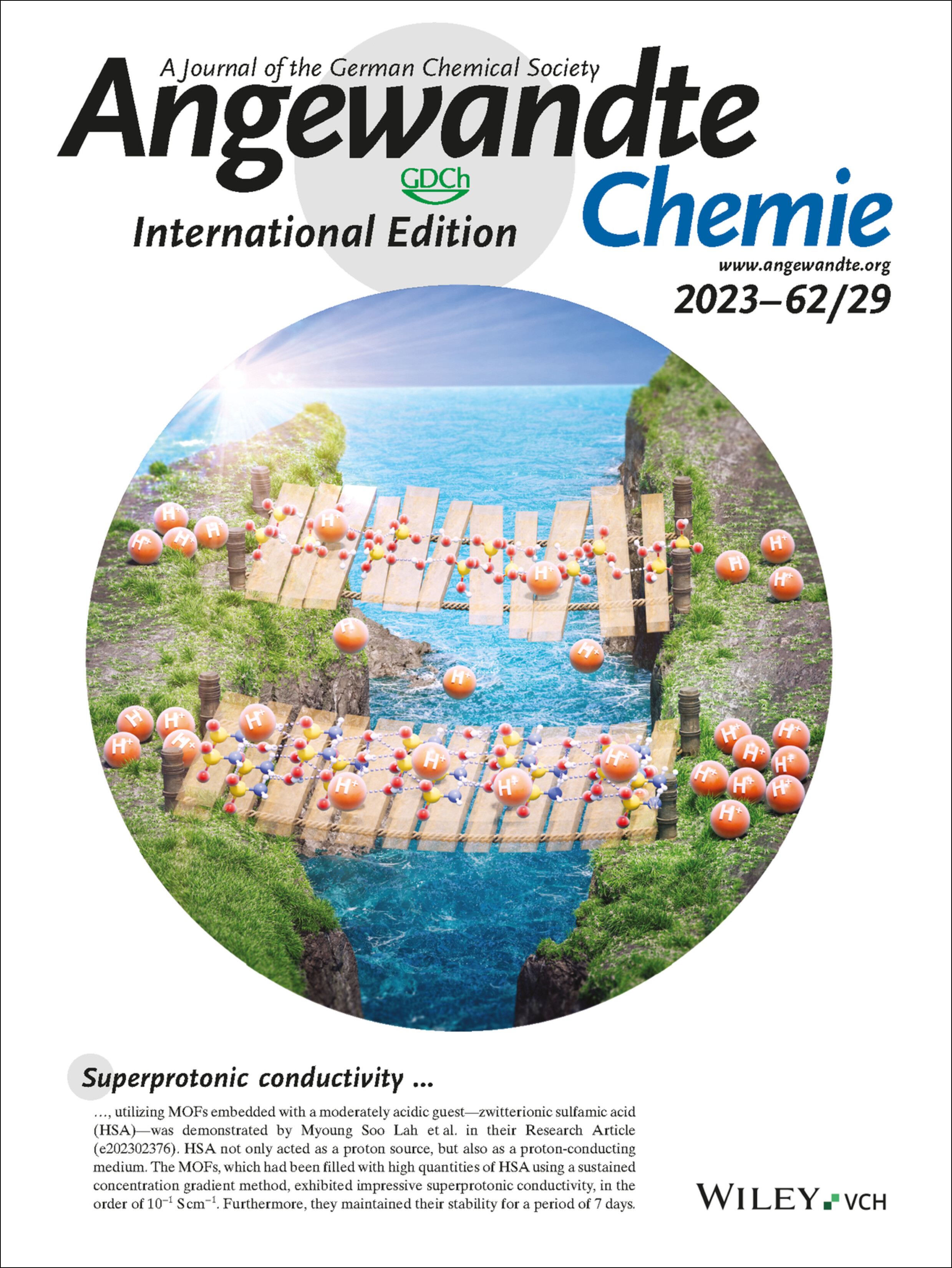 Back Cover: Superprotonic Conductivity of MOFs Confining Zwitterionic Sulfamic Acid as Proton Source and Conducting Medium (Angew. Chem. Int. Ed. 29/2023) Volume 62 Issue 29, 2023