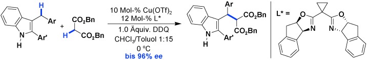 Enantioselective Oxidative Cross-Coupling Reaction of 3-Indolylmethyl C<span class='icomoon'></span>H Bonds with 1,3-Dicarbonyls Using a Chiral Lewis Acid-Bonded Nucleophile to Control Stereochemistry