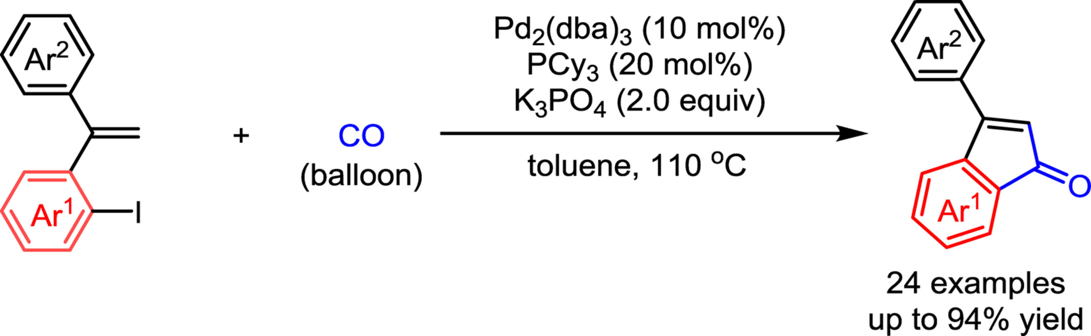 Palladium-Catalyzed Carbonylation of ortho-Alkenyl Iodobenzenes for the Construction of 3-Arylindenones