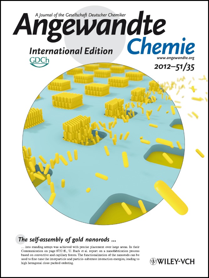 Back Cover: Self-Assembly of Vertically Aligned Gold Nanorod Arrays on Patterned Substrates (Angew. Chem. Int. Ed. 35/2012)