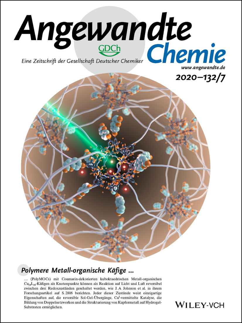 Innentitelbild: Photoswitchable Sol–Gel Transitions and Catalysis Mediated by Polymer Networks with Coumarin-Decorated Cu24L24 Metal–Organic Cages as Junctions (Angew. Chem. 7/2020) Volume 132 Issue 7, 2020