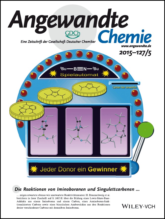 Innenrücktitelbild: Verschiedene Reaktivitäten von Iminoboranen gegenüber Carbenen: BN-Isostere von Carben-Alkin-Addukten (Angew. Chem. 5/2015)