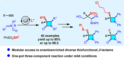 Copper(I)-Catalyzed Asymmetric Interrupted Kinugasa Reaction: Synthesis of α-Thiofunctional Chiral β-Lactams