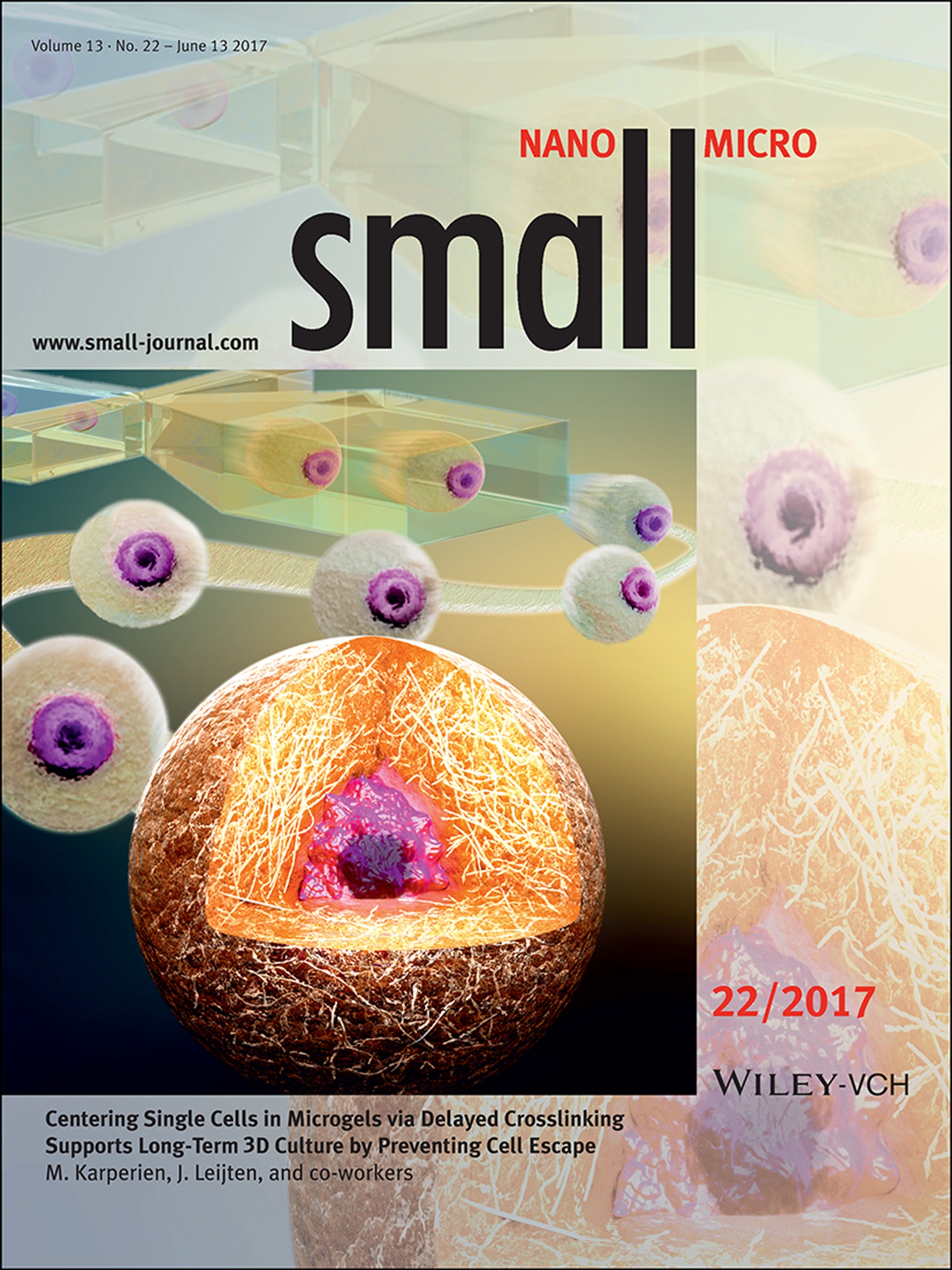 Microgels: Centering Single Cells in Microgels via Delayed Crosslinking Supports Long-Term 3D Culture by Preventing Cell Escape (Small 22/2017) Volume 13 Issue 22, 2017