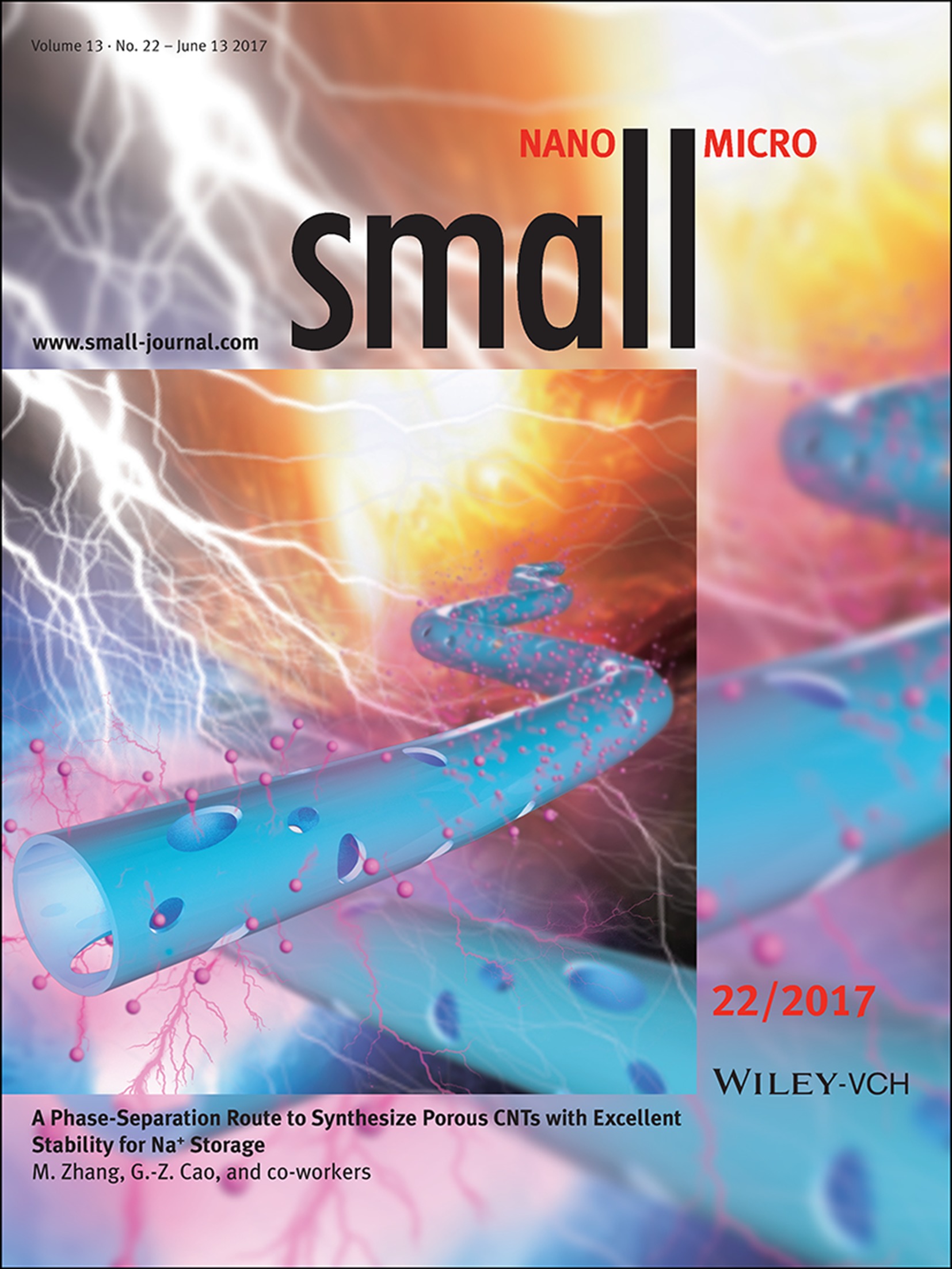Energy Storage: A Phase-Separation Route to Synthesize Porous CNTs with Excellent Stability for Na+ Storage (Small 22/2017) Volume 13 Issue 22, 2017