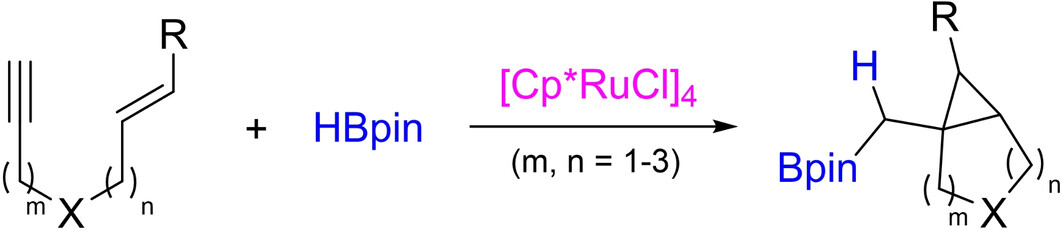 Ruthenium-Catalyzed Geminal Hydroborative Cyclization of Enynes