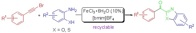 A Sustainable Synthesis of 2-Benzoxazyl and 2-Benzothiazyl Ketones from Alkynyl Bromides and 2-Amino(thio)phenols Promoted by a Recyclable Catalytic System