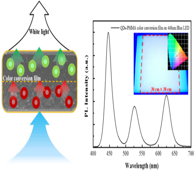 Large Area Polymer Composite Films Embedded with Colloidal Quantum Dots for Efficient White Light Generation