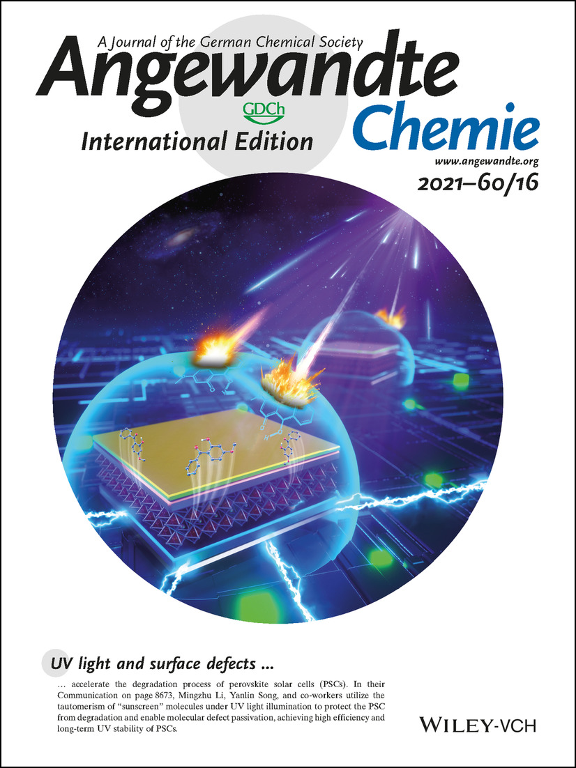 Back Cover: Tautomeric Molecule Acts as a “Sunscreen” for Metal Halide Perovskite Solar Cells (Angew. Chem. Int. Ed. 16/2021) Volume 60 Issue 16, 2021