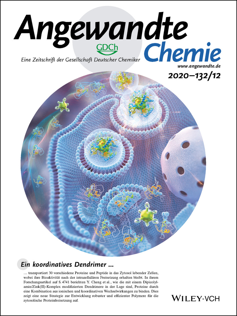 Innenrücktitelbild: A Coordinative Dendrimer Achieves Excellent Efficiency in Cytosolic Protein and Peptide Delivery (Angew. Chem. 12/2020) Volume 132 Issue 12, 2020