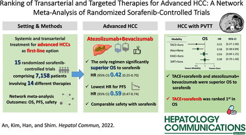 Ranking of transarterial and targeted therapies for advanced hepatocellular carcinoma in the era of immuno-oncology: A network meta-analysis of randomized sorafenib-controlled trials
