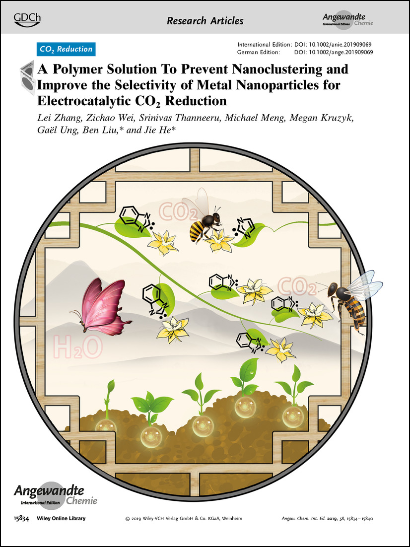 Frontispiece: A Polymer Solution To Prevent Nanoclustering and Improve the Selectivity of Metal Nanoparticles for Electrocatalytic CO2 Reduction Volume 58 Issue 44, 2019