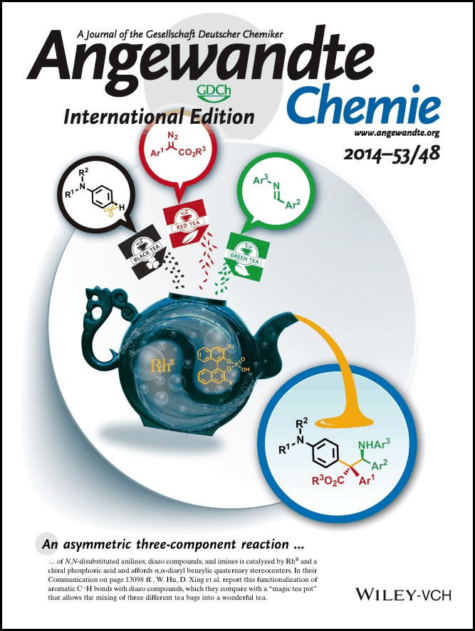 Inside Cover: Catalytic Asymmetric Functionalization of Aromatic C<span class='icomoon'></span>H Bonds by Electrophilic Trapping of Metal-Carbene-Induced Zwitterionic Intermediates (Angew. Chem. Int. Ed. 48/2014)