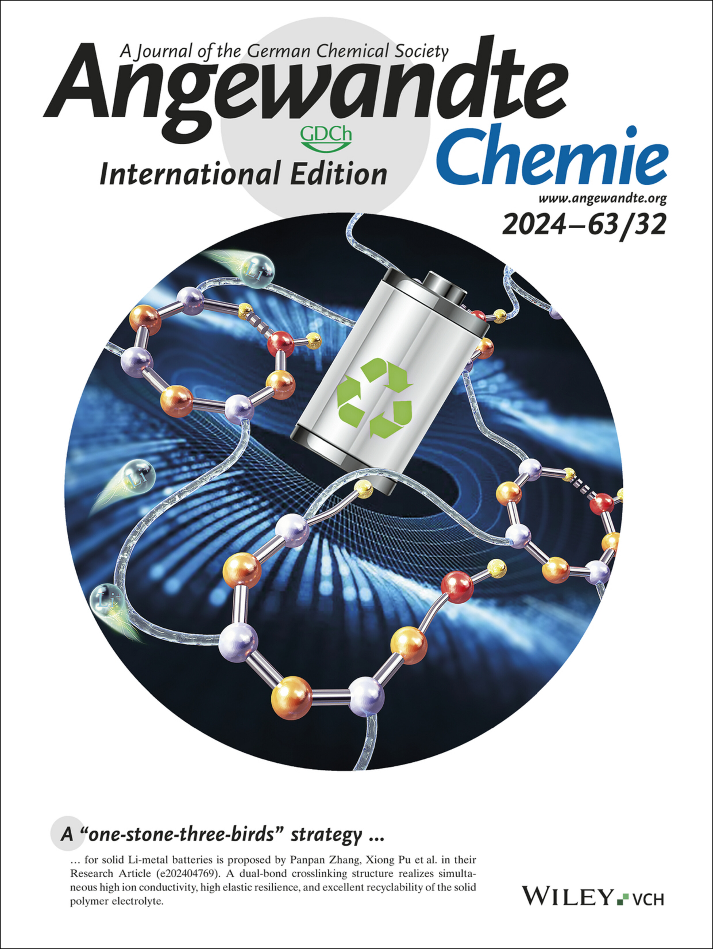 Back Cover: A Dual-Bond Crosslinking Strategy Enabling Resilient and Recyclable Electrolyte Elastomers for Solid-State Lithium Metal Batteries (Angew. Chem. Int. Ed. 32/2024) Volume 63 Issue 32, 2024