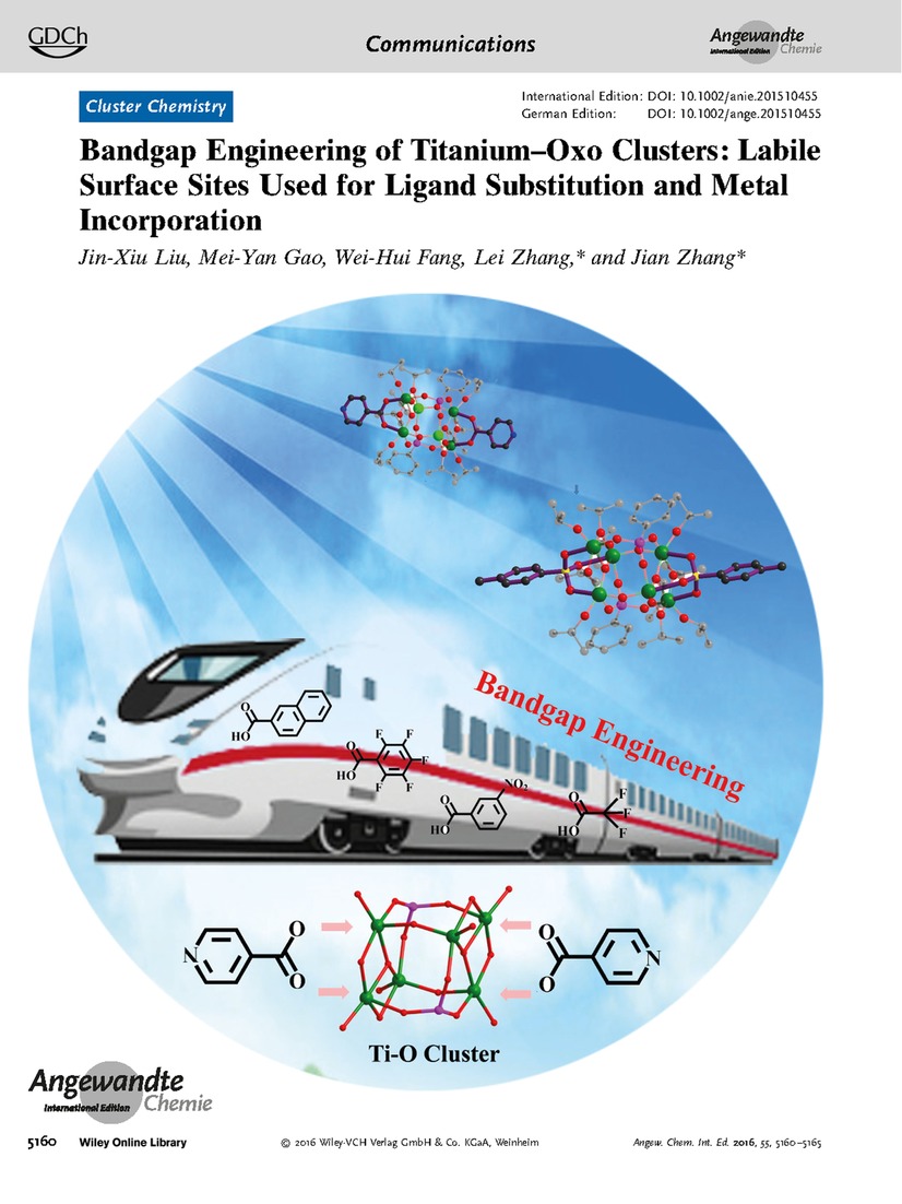 Frontispiece: Bandgap Engineering of Titanium–Oxo Clusters: Labile Surface Sites Used for Ligand Substitution and Metal Incorporation Volume 55 Issue 17, 2016