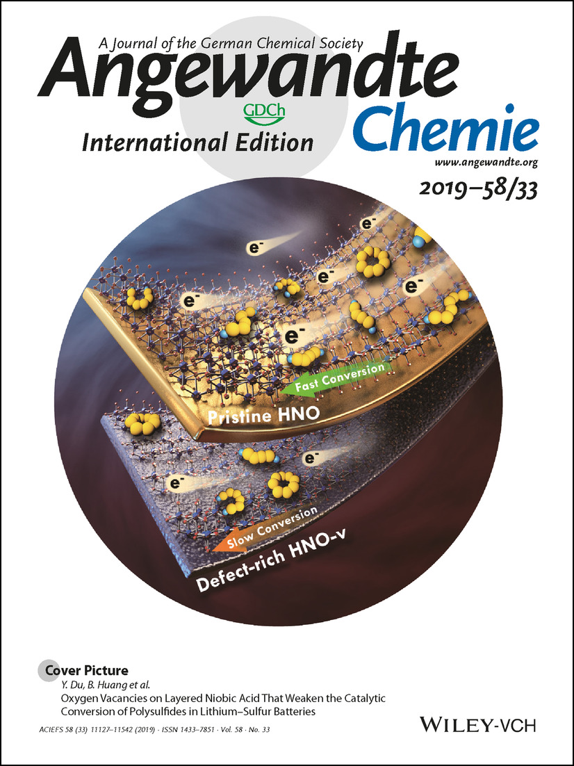 Cover Picture: Oxygen Vacancies on Layered Niobic Acid That Weaken the Catalytic Conversion of Polysulfides in Lithium–Sulfur Batteries (Angew. Chem. Int. Ed. 33/2019) Volume 58 Issue 33, 2019