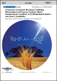 Frontispiz: Concurrent Asymmetric Reactions Combining Photocatalysis and Enzyme Catalysis: Direct Enantioselective Synthesis of 2,2-Disubstituted Indol-3-ones from 2-Arylindoles