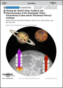 Frontispiz: Chasing the Mond Cation: Synthesis and Characterization of the Homoleptic Nickel Tetracarbonyl Cation and its Tricarbonyl-Nitrosyl Analogue