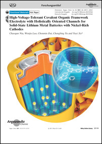 Frontispiz: High-Voltage-Tolerant Covalent Organic Framework Electrolyte with Holistically Oriented Channels for Solid-State Lithium Metal Batteries with Nickel-Rich Cathodes